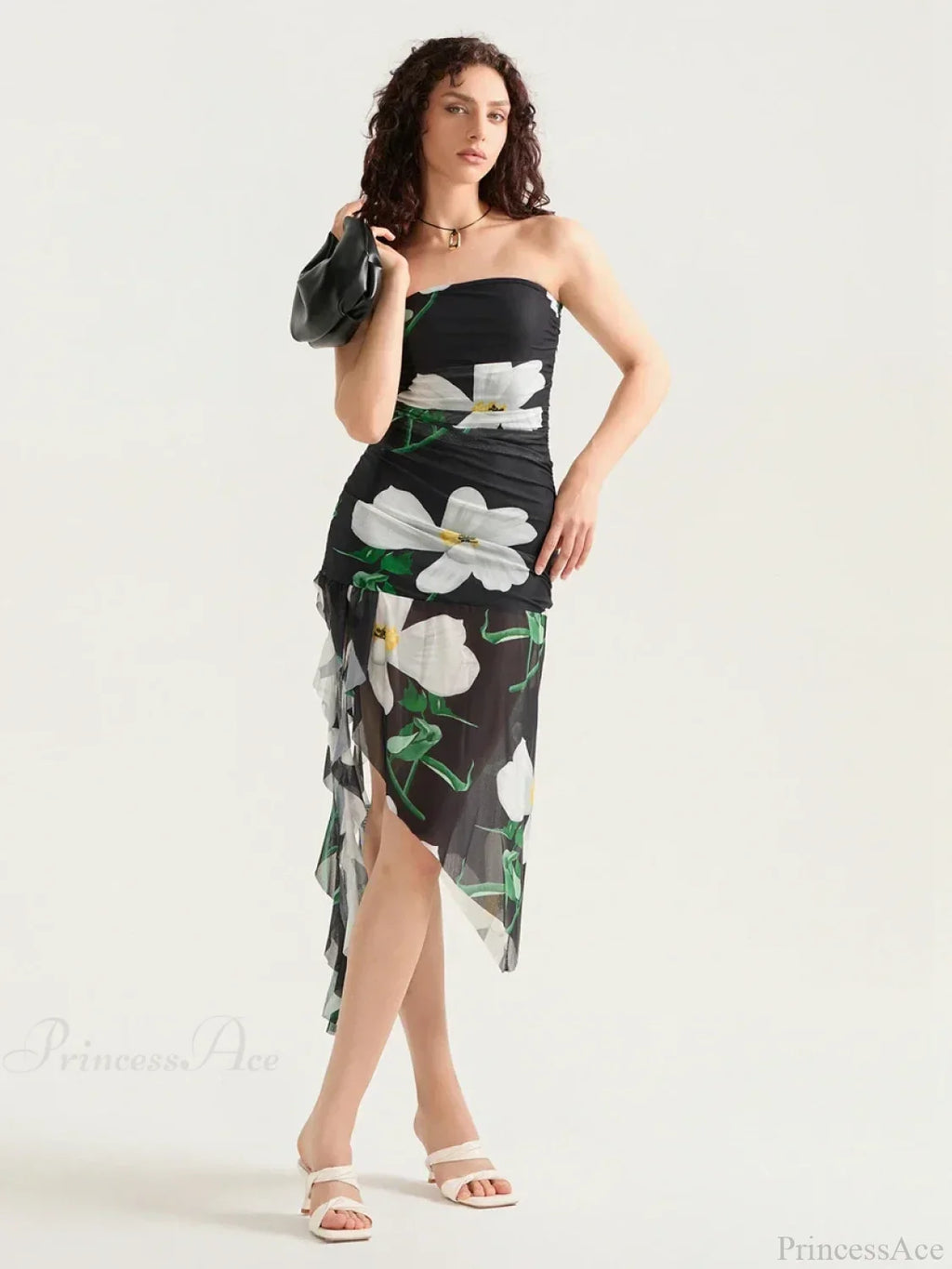 Sexy Strapless Ruffle Tassel Mini Floral Dress image 2