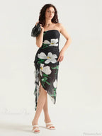 Sexy Strapless Ruffle Tassel Mini Floral Dress image 2