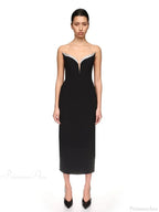 Sexy Strapless V Neck Diamonds Bandage Black Sleeveless Party Dress image 4