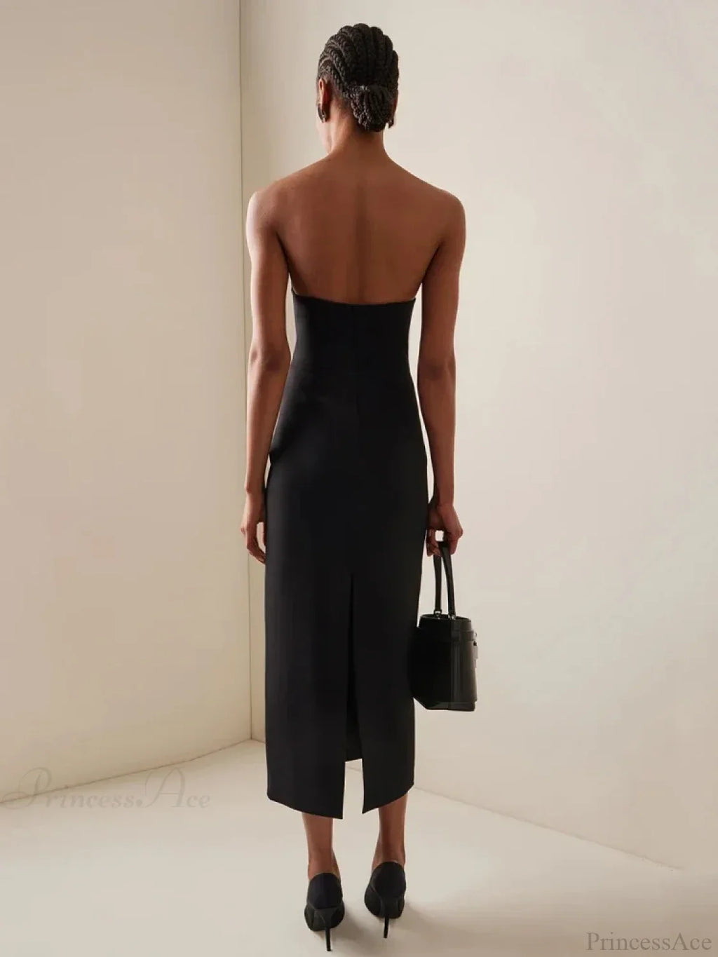 Sexy Strapless V Neck Diamonds Bandage Black Sleeveless Party Dress image 3