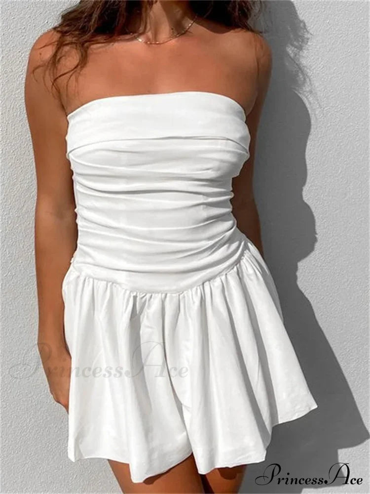 Sexy Summer Tube Strapless Off Shoulder Solid Ruched Mini Dress image 2