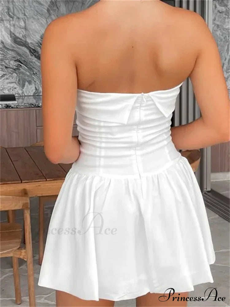 Sexy Summer Tube Strapless Off Shoulder Solid Ruched Mini Dress image 3