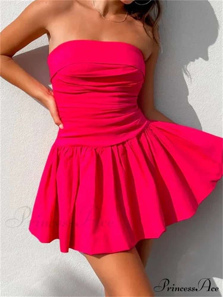 Sexy Summer Tube Strapless Off Shoulder Solid Ruched Mini Dress image 4