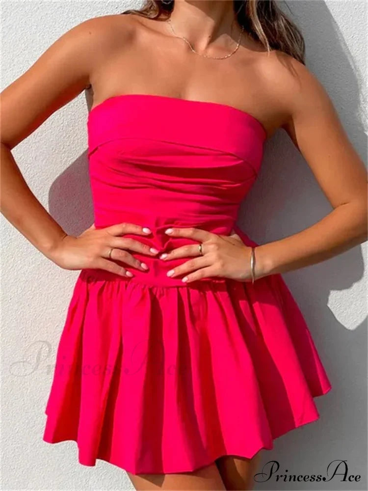 Sexy Summer Tube Strapless Off Shoulder Solid Ruched Mini Dress image 7