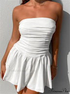 Sexy Summer Tube Strapless Off Shoulder Solid Ruched Mini Dress image 8