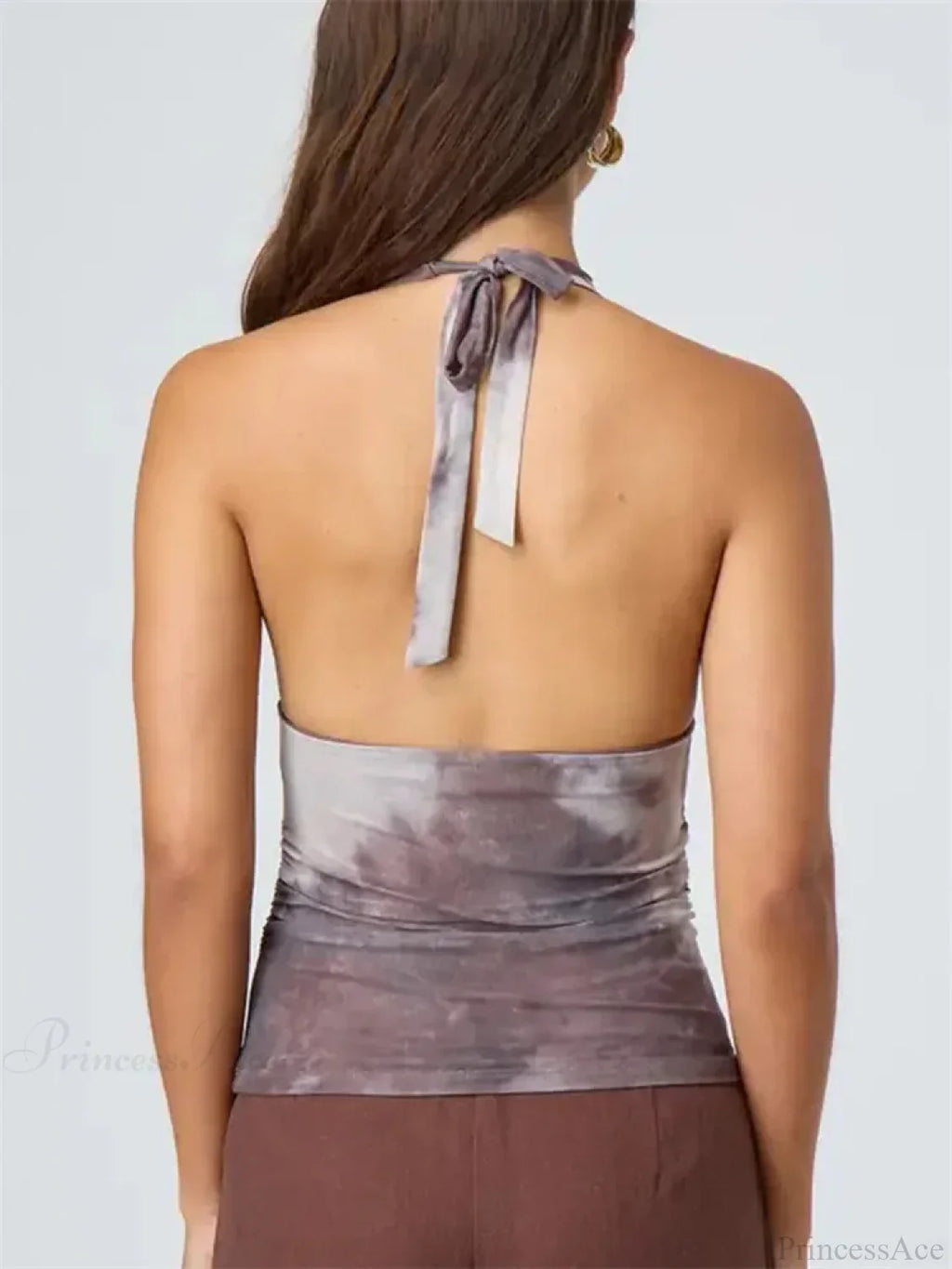 Sexy Tie-up Halter Tie-dye Ruched Crop Top image 6