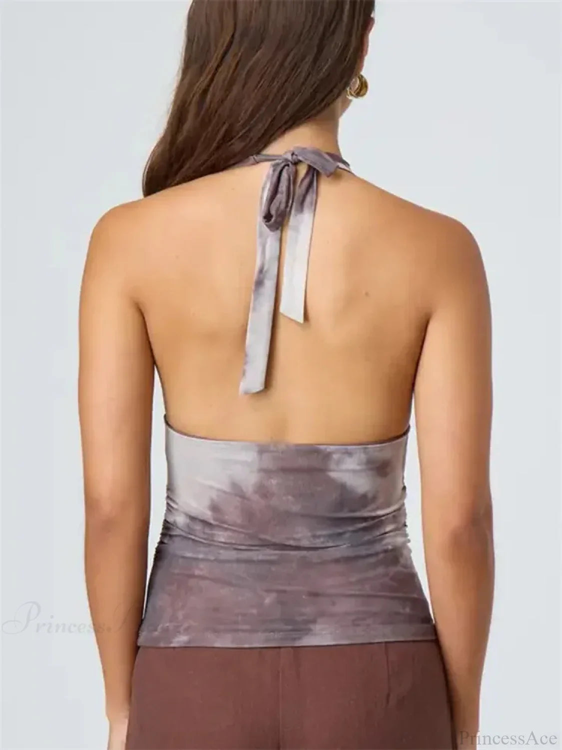 Sexy Tie-up Halter Tie-dye Ruched Crop Top image 6