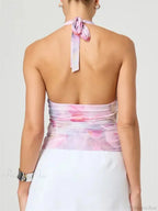 Sexy Tie-up Halter Tie-dye Ruched Crop Top image 4