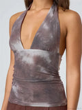 Sexy Tie-up Halter Tie-dye Ruched Crop Top image 5
