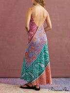 Sexy U-Neck Backless Bosnian Graceful Print Suspender Maxi Dress image 4