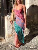 Sexy U-Neck Backless Bosnian Graceful Print Suspender Maxi Dress image 1