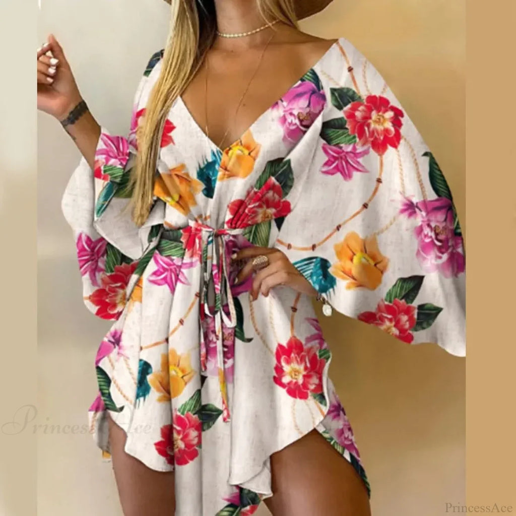 Sexy V-neck Bat Sleeve Bohemian Floral Beach Sundress image 15