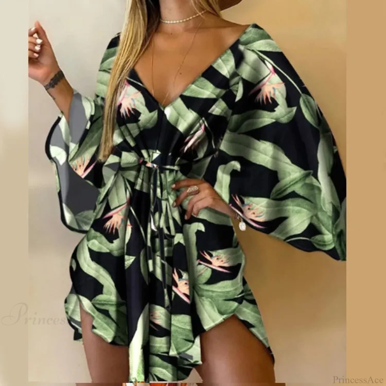 Sexy V-neck Bat Sleeve Bohemian Floral Beach Sundress image 9