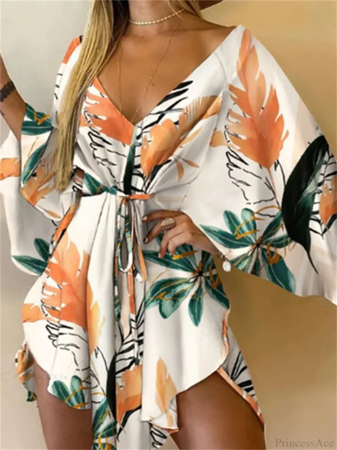 Sexy V-neck Bat Sleeve Bohemian Floral Beach Sundress image 3