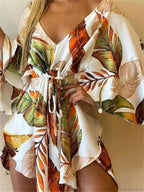 Sexy V-neck Bat Sleeve Bohemian Floral Beach Sundress image 5