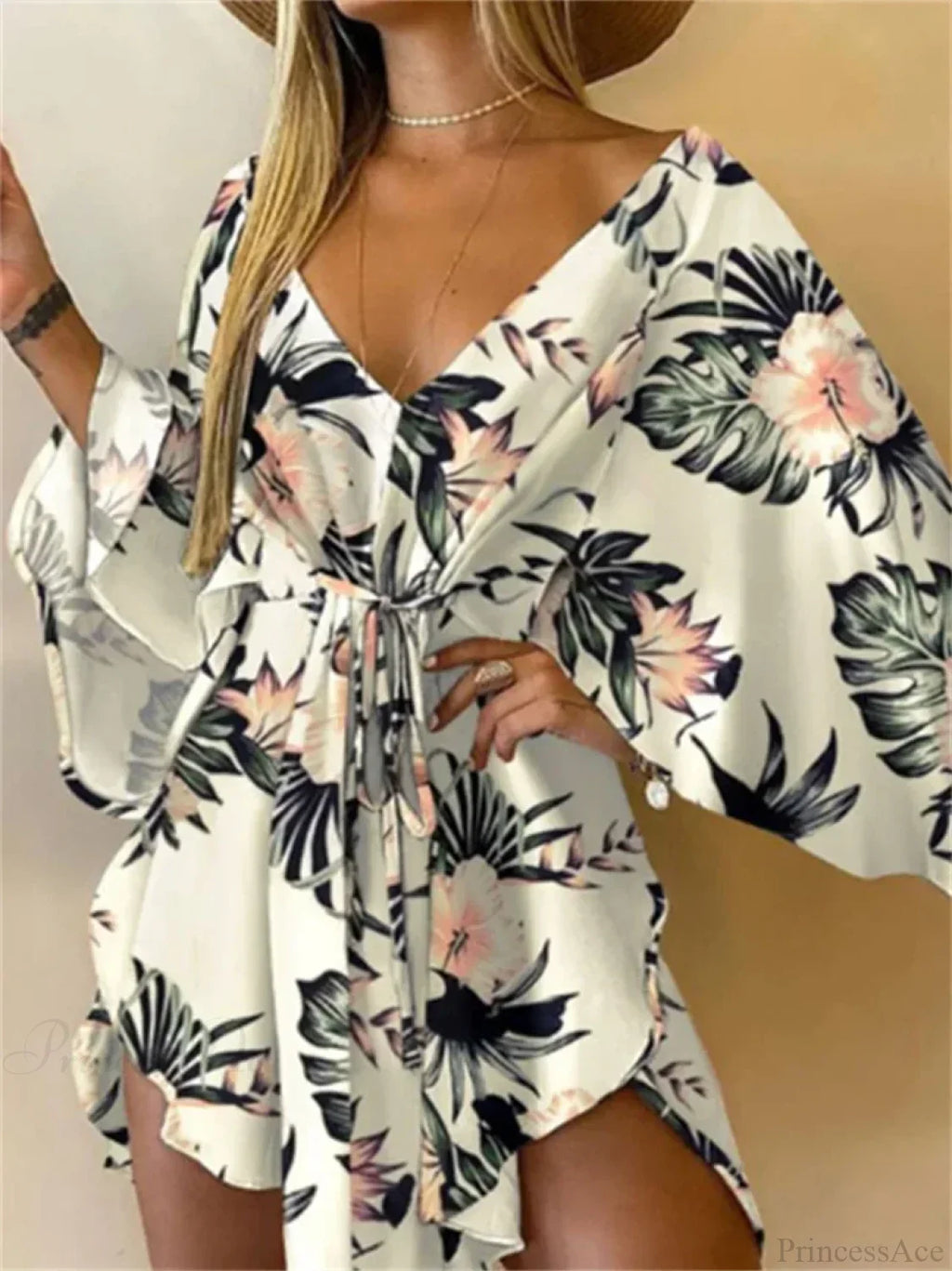 Sexy V-neck Bat Sleeve Bohemian Floral Beach Sundress image 6