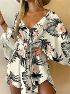 Sexy V-neck Bat Sleeve Bohemian Floral Beach Sundress image 6
