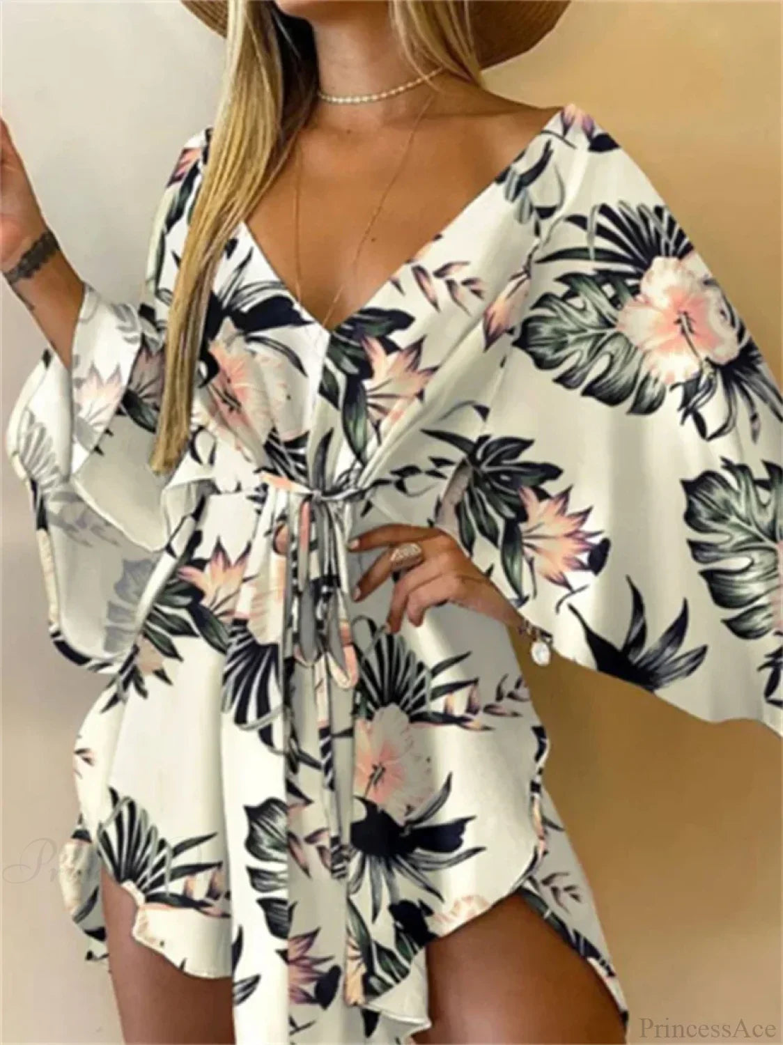 Sexy V-neck Bat Sleeve Bohemian Floral Beach Sundress image 6