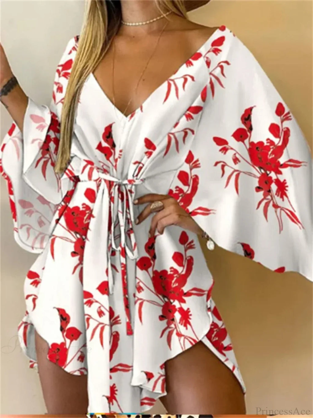 Sexy V-neck Bat Sleeve Bohemian Floral Beach Sundress image 4