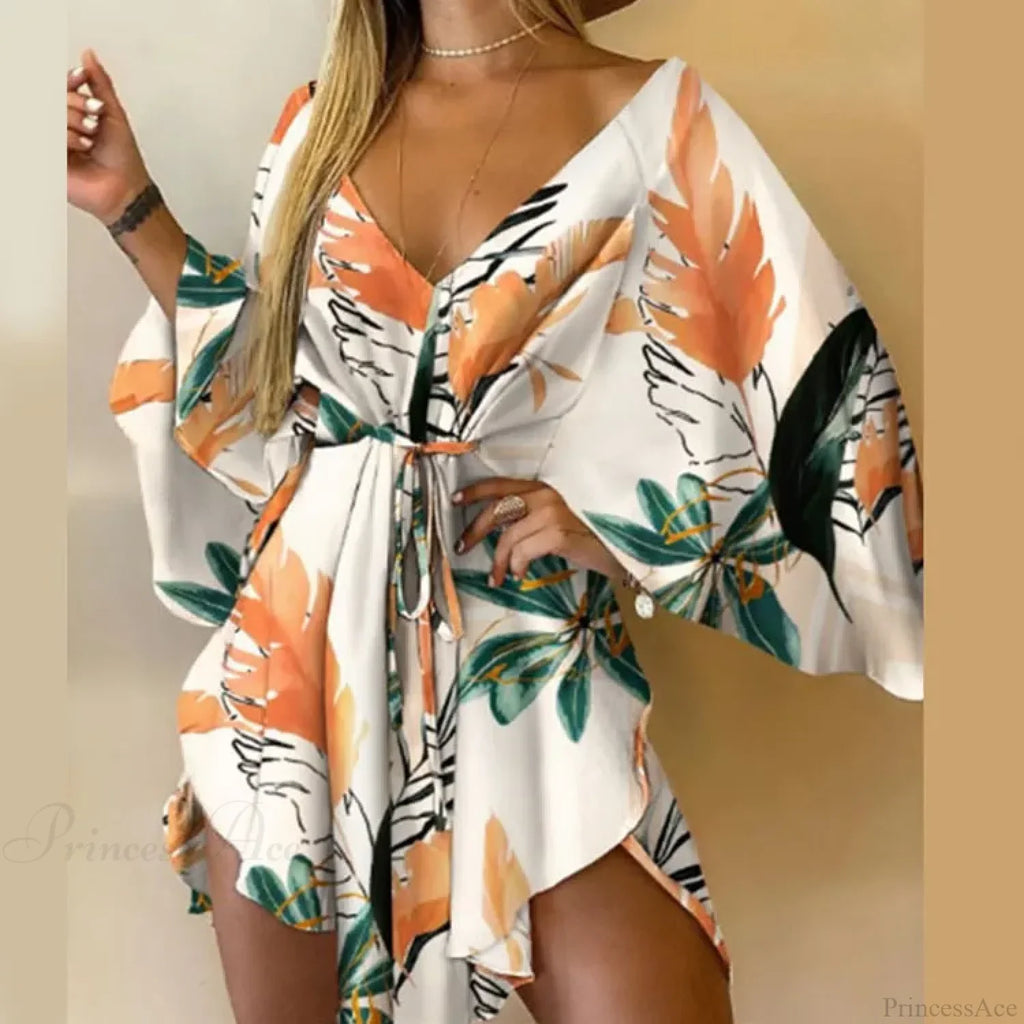 Sexy V-neck Bat Sleeve Bohemian Floral Beach Sundress image 10