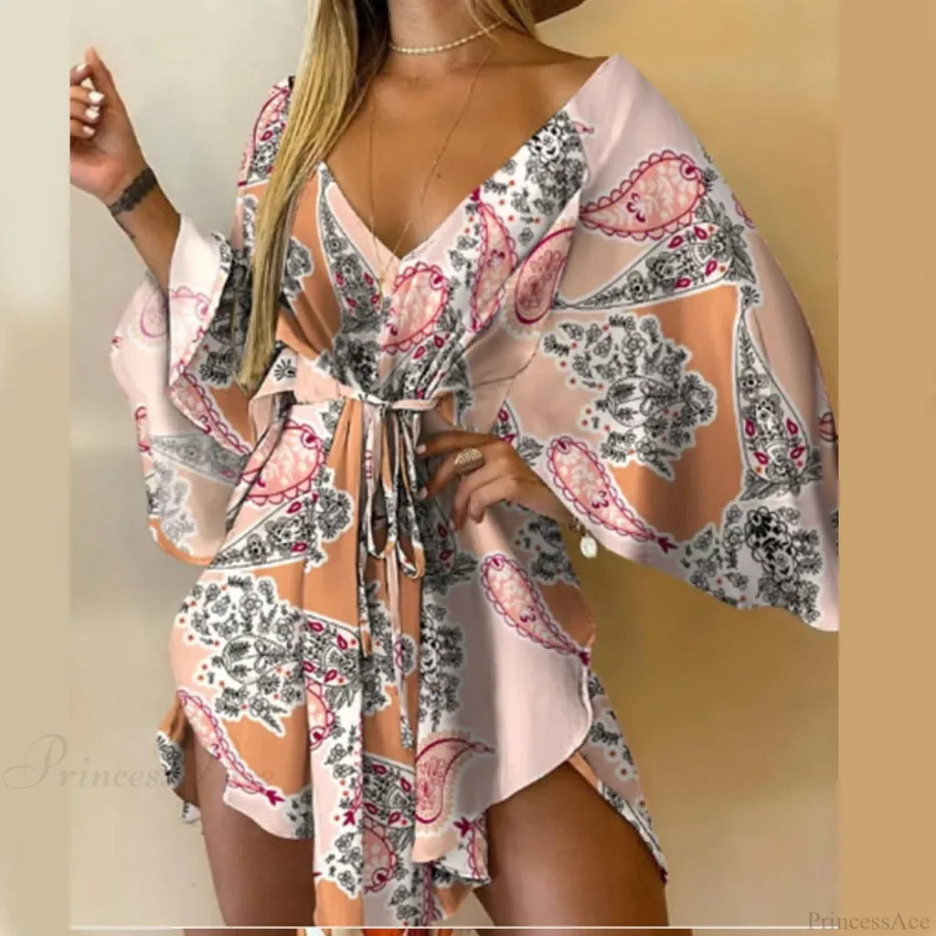 Sexy V-neck Bat Sleeve Bohemian Floral Beach Sundress image 11