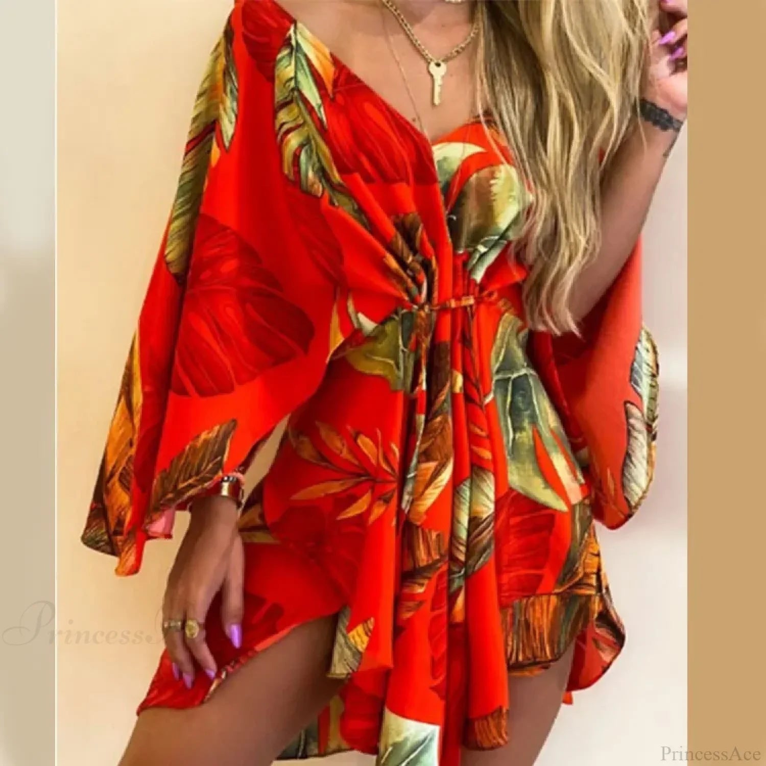 Sexy V-neck Bat Sleeve Bohemian Floral Beach Sundress image 12