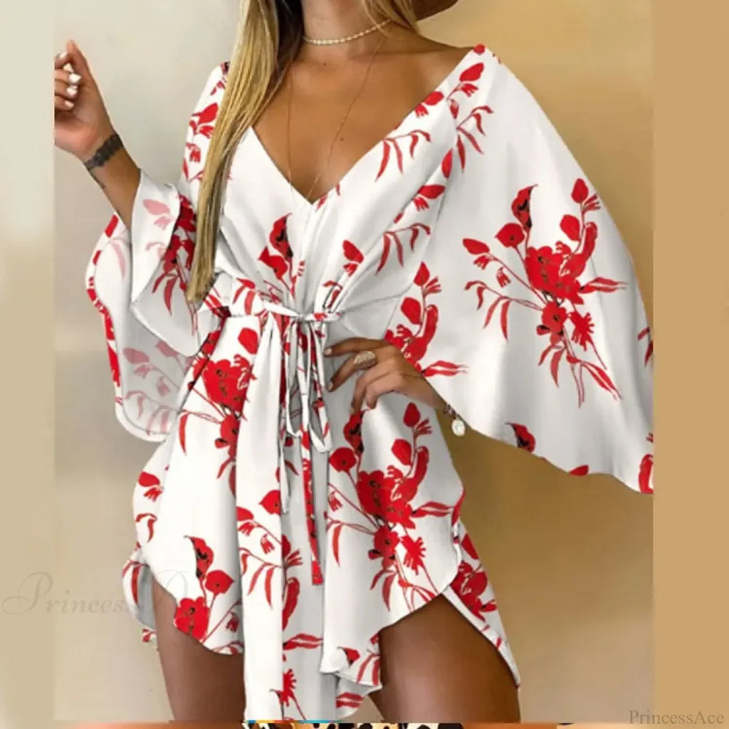 Sexy V-neck Bat Sleeve Bohemian Floral Beach Sundress image 13