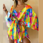 Sexy V-neck Bat Sleeve Bohemian Floral Beach Sundress image 14