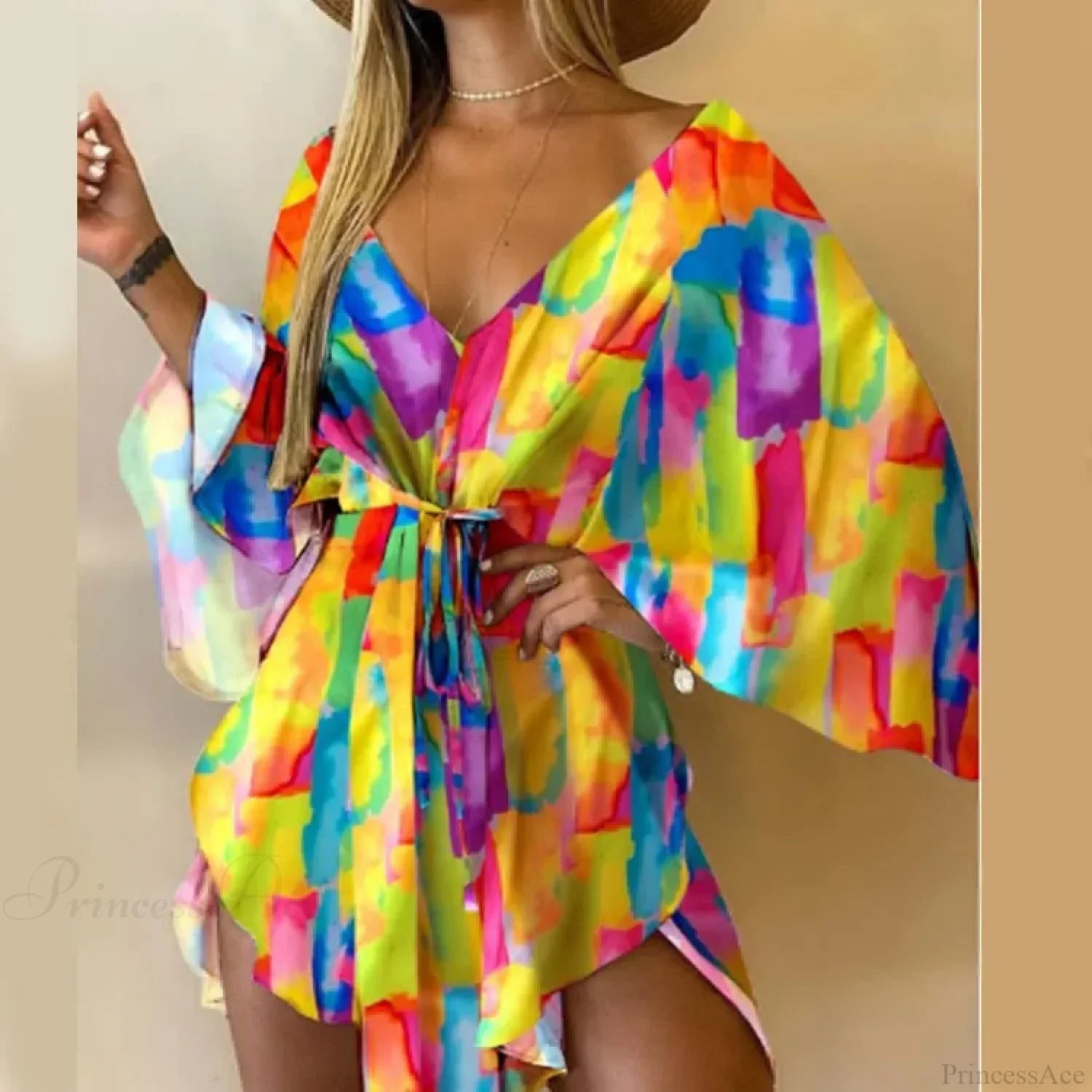 Sexy V-neck Bat Sleeve Bohemian Floral Beach Sundress image 14