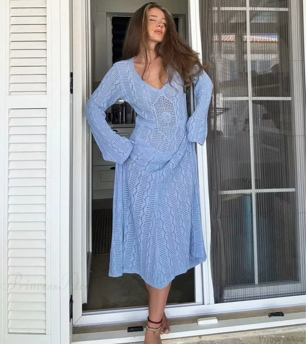 Sexy V Neck Crochet Boho Dress image 2