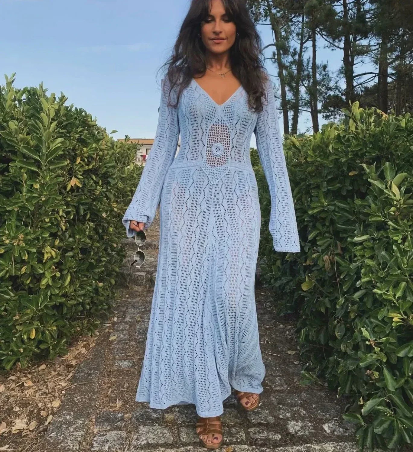 Sexy V Neck Crochet Boho Dress image 4
