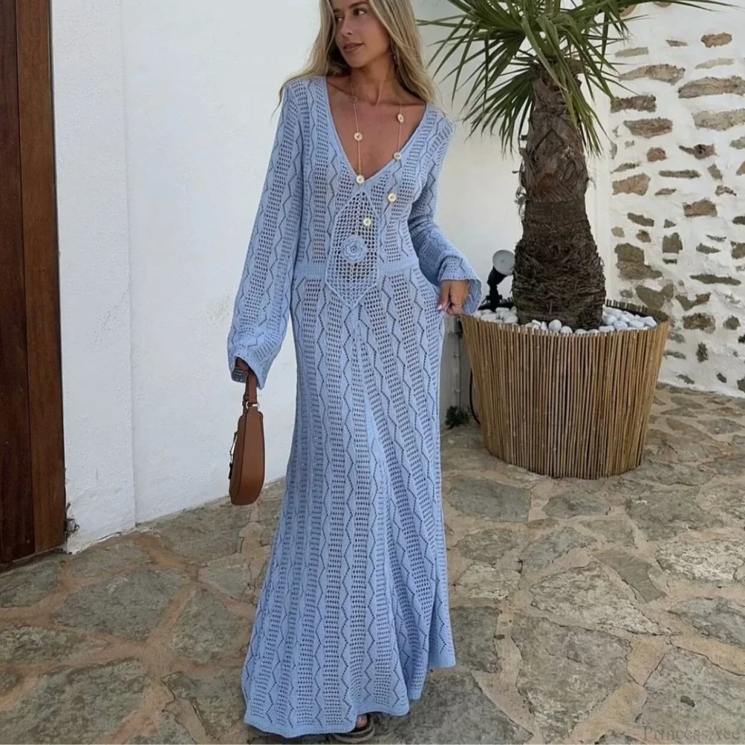 Sexy V Neck Crochet Boho Dress image 1