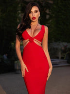 Sexy V Neck Flower Hollow Out Design Midi Dress Halter Party Dress image 6