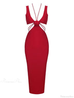 Sexy V Neck Flower Hollow Out Design Midi Dress Halter Party Dress image 7