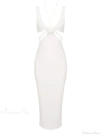 Sexy V Neck Flower Hollow Out Design Midi Dress Halter Party Dress image 8