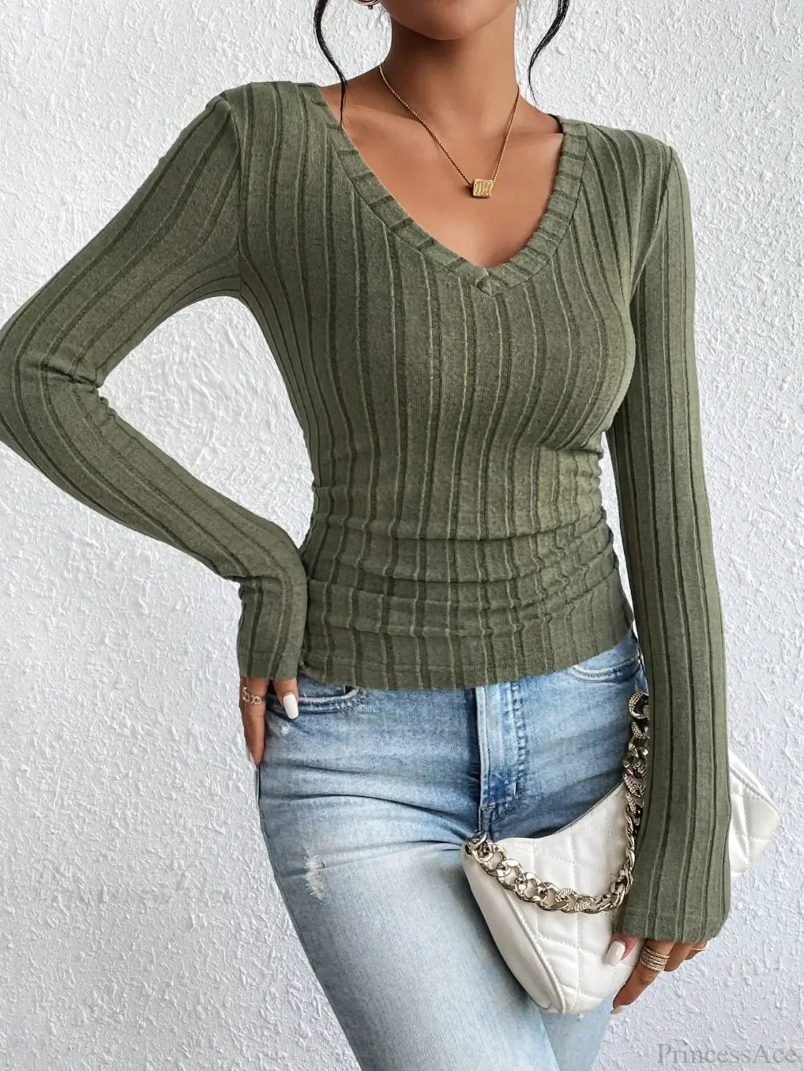 Sexy V-Neck High-Grade Spice Sweater Knitted T-shirt Women image 1