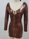 Sexy V Neck Long Sleeves Backless Sequin Mini Dress Women Party Dress image 7