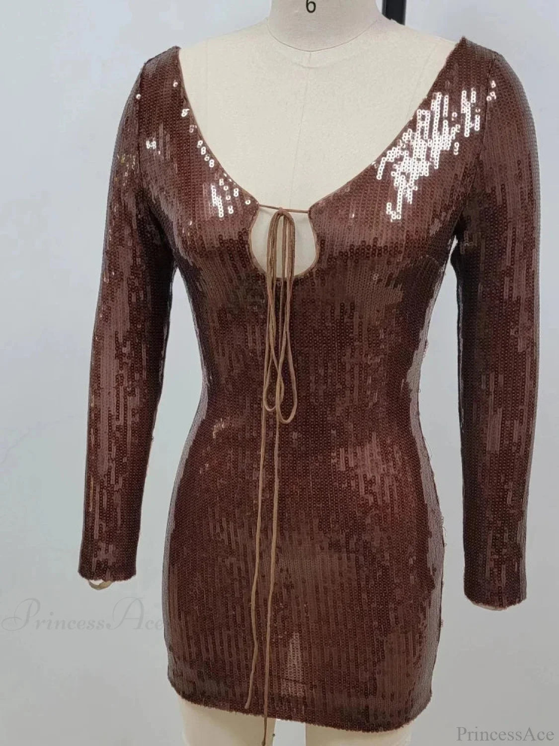 Sexy V Neck Long Sleeves Backless Sequin Mini Dress Women Party Dress image 7