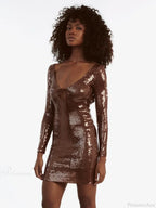 Sexy V Neck Long Sleeves Backless Sequin Mini Dress Women Party Dress image 4