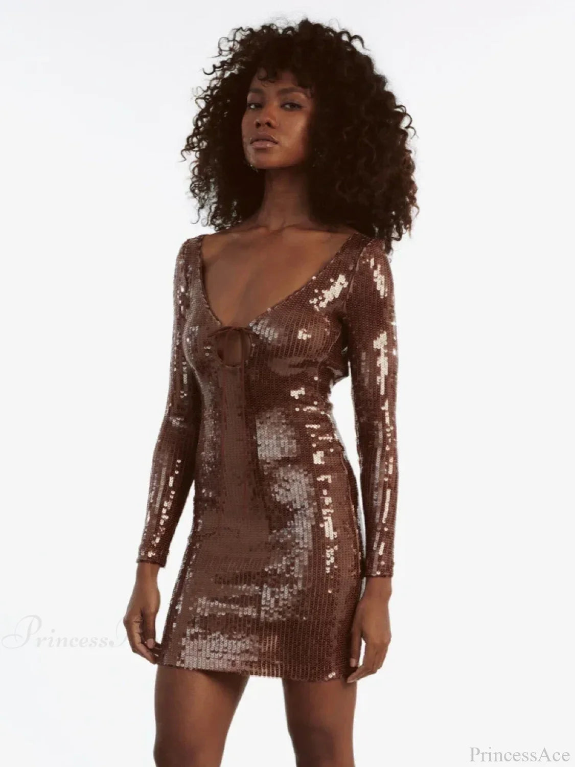 Sexy V Neck Long Sleeves Backless Sequin Mini Dress Women Party Dress image 4