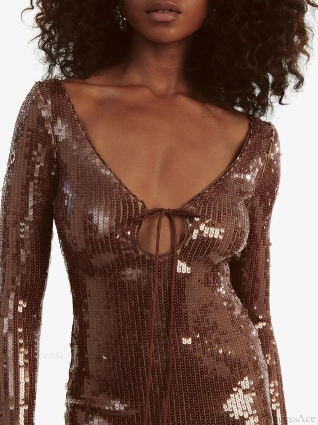 Sexy V Neck Long Sleeves Backless Sequin Mini Dress Women Party Dress image 5