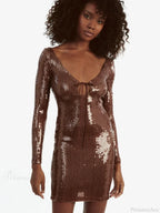 Sexy V Neck Long Sleeves Backless Sequin Mini Dress Women Party Dress image 2