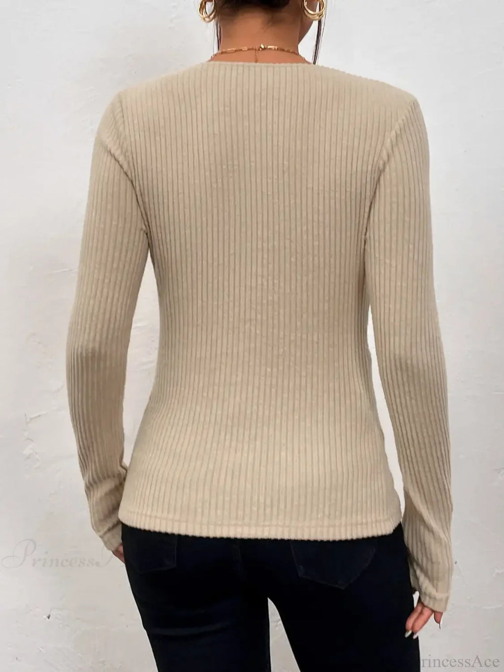 Sexy V-Neck Pleated Knotted Long Sleeve Knitted T-shirt Women image 2