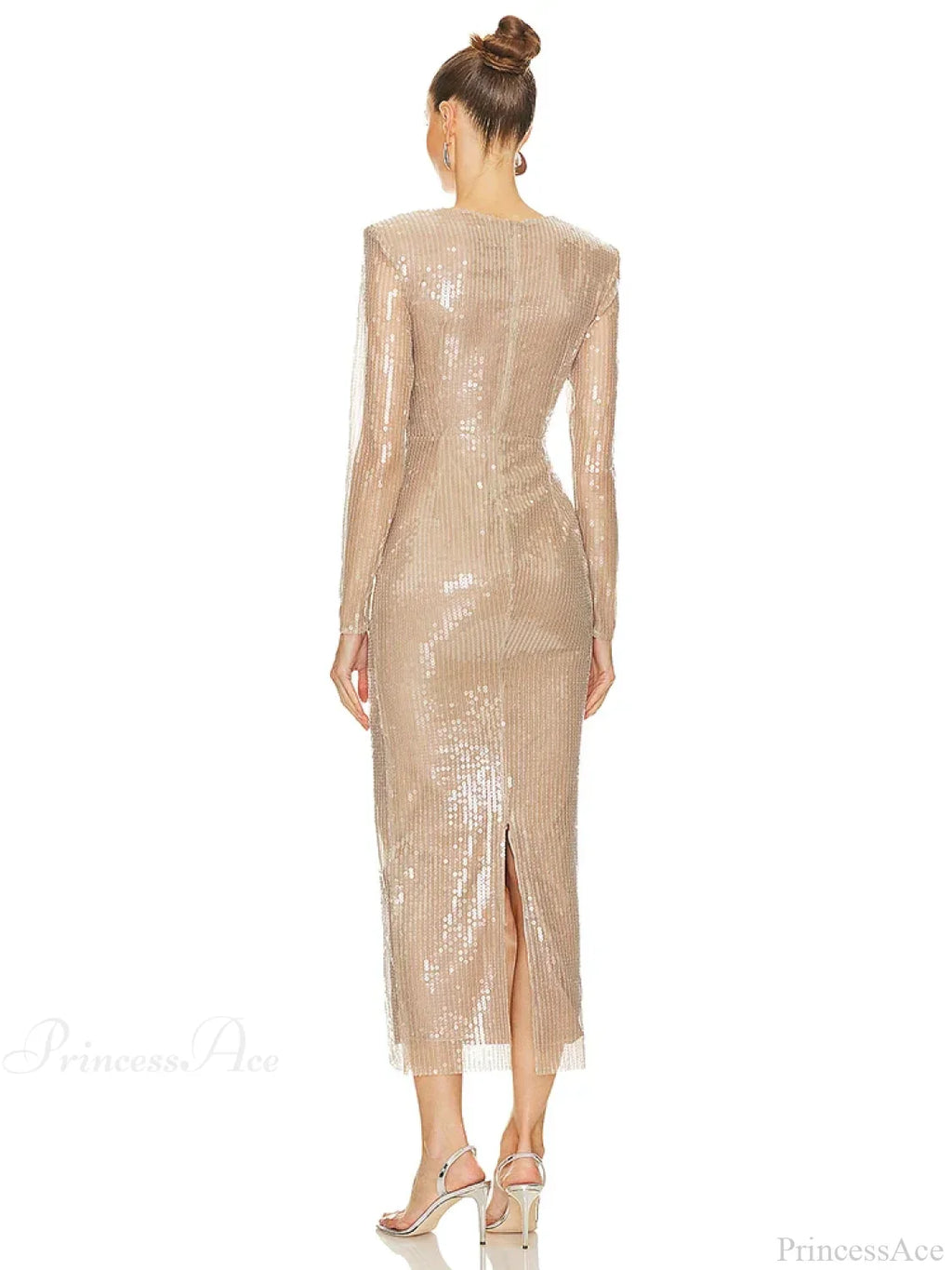 Sexy V Neck Sequins Cutout 3D Flower Dress Long Sleeves Party Dress image 5
