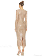 Sexy V Neck Sequins Cutout 3D Flower Dress Long Sleeves Party Dress image 5