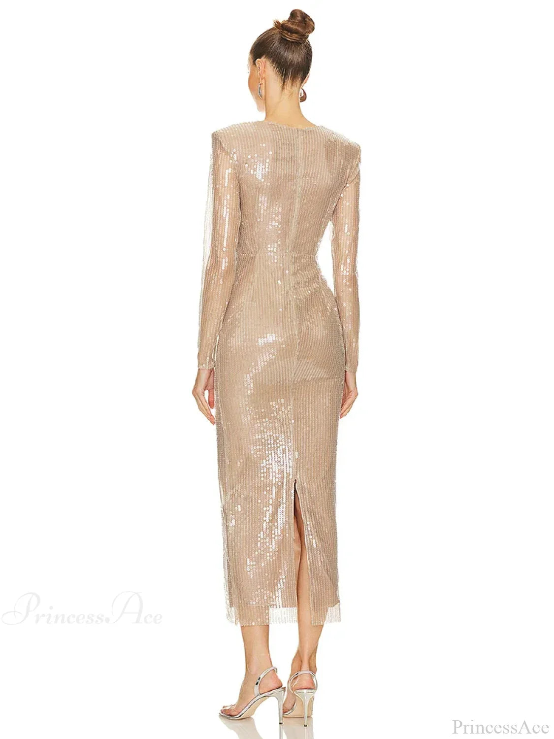 Sexy V Neck Sequins Cutout 3D Flower Dress Long Sleeves Party Dress image 5