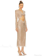 Sexy V Neck Sequins Cutout 3D Flower Dress Long Sleeves Party Dress image 4