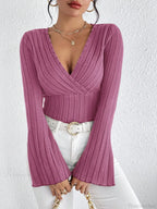 Sexy V-Neck Solid Color Slim Long Sleeve T-shirt Women image 10