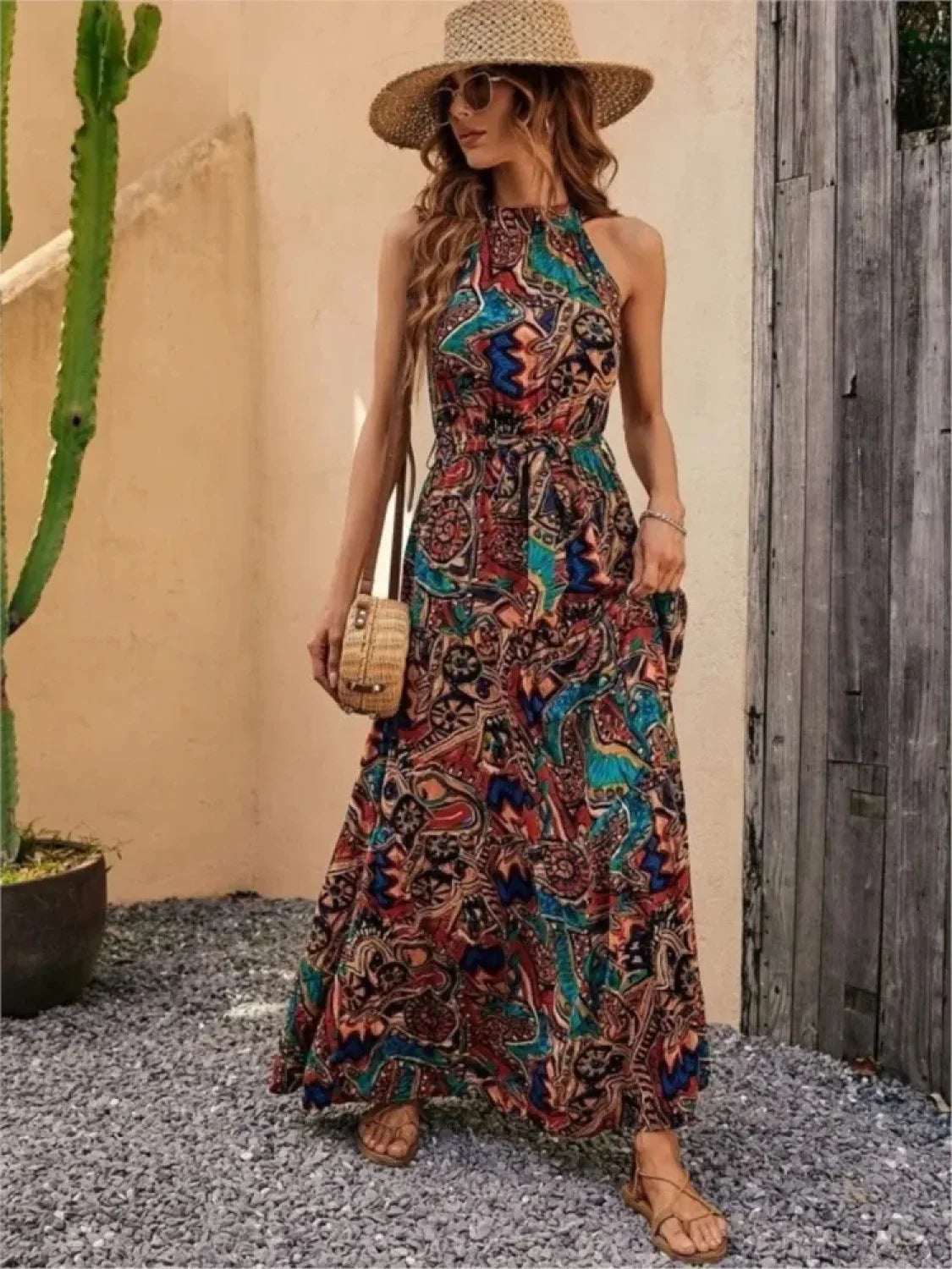 Sexy Vintage Hanging Neck Boho Dress image 1