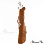 Sexy Warm-Season Strap Elegant Spaghetti Evening Woman Mesh Stretchy Party Gown Ruched Bodycon Long Full-Length Dress image 8
